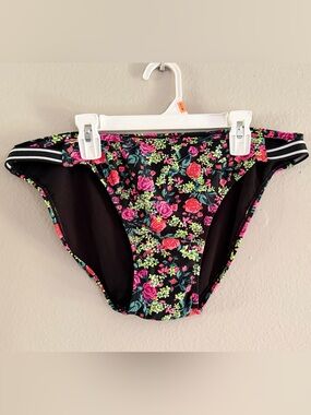 Xhilaration Floral Bikini Bottoms - Black with Pink & Green Roses